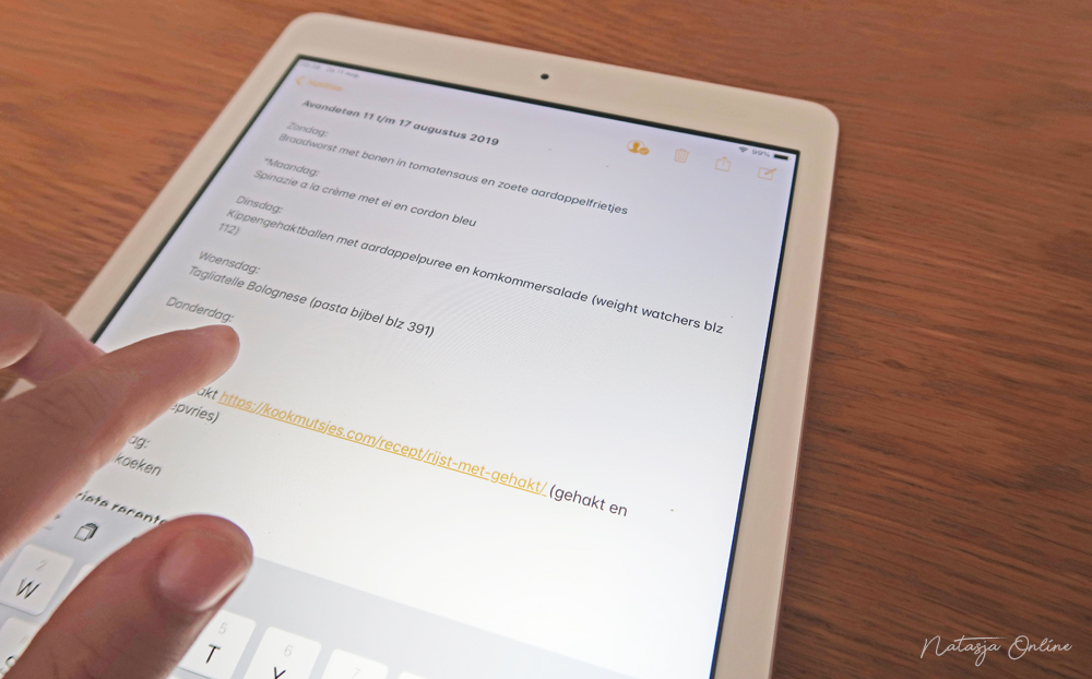 Weekmenu plannen ipad